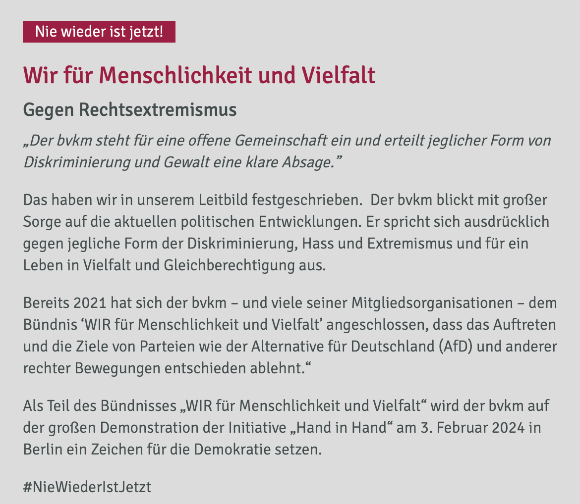 bvkm Text Wir für Menschlichkeit und Vielfalt